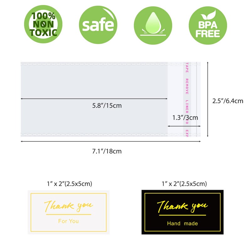 Fimary 100 Pcs Knafeh Pistachio Chocolate Wrappers with 100 Pcs Thank You Stickers - 2.5 x 7.1 Inch Candy Packaging - Self Adhesive Small Plastic Wax Melt Snap Bar Bags - Image 5